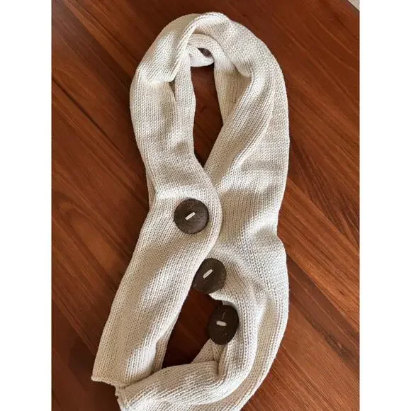 Pure Handknit Scarf Natural Cotton Button Boho One Size - Picture 1 of 4